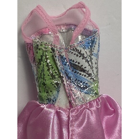 Barbie Formal Pink Gown Sheer Mesh Chest Straps Silver Bodice Satin Like Skirt - Picture 4 of 5